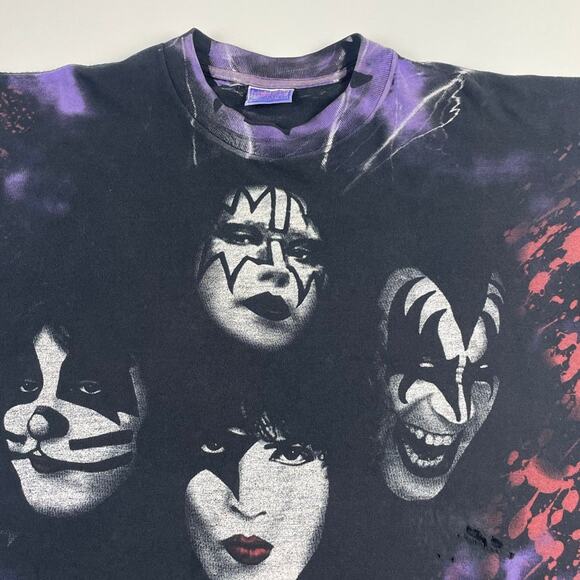 Vintage Kiss Alive Worldwide Tour 96/97 90s Tie Dye All Over Print Shirt Size XL - Picture 3 of 10